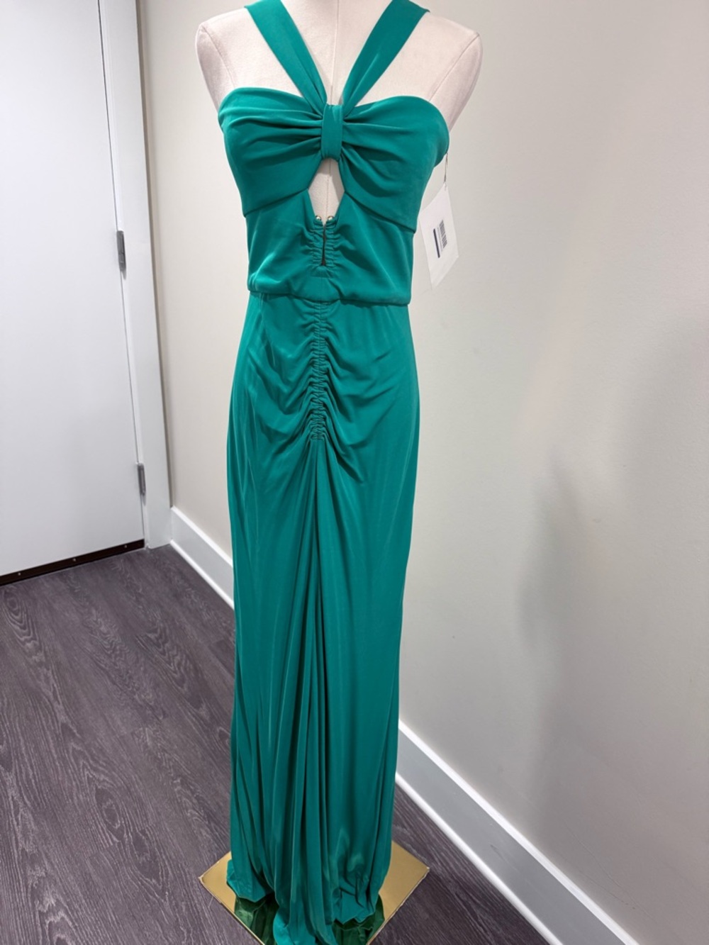Rebecca Vallance Green Teal Halter Bow Maxi Dress